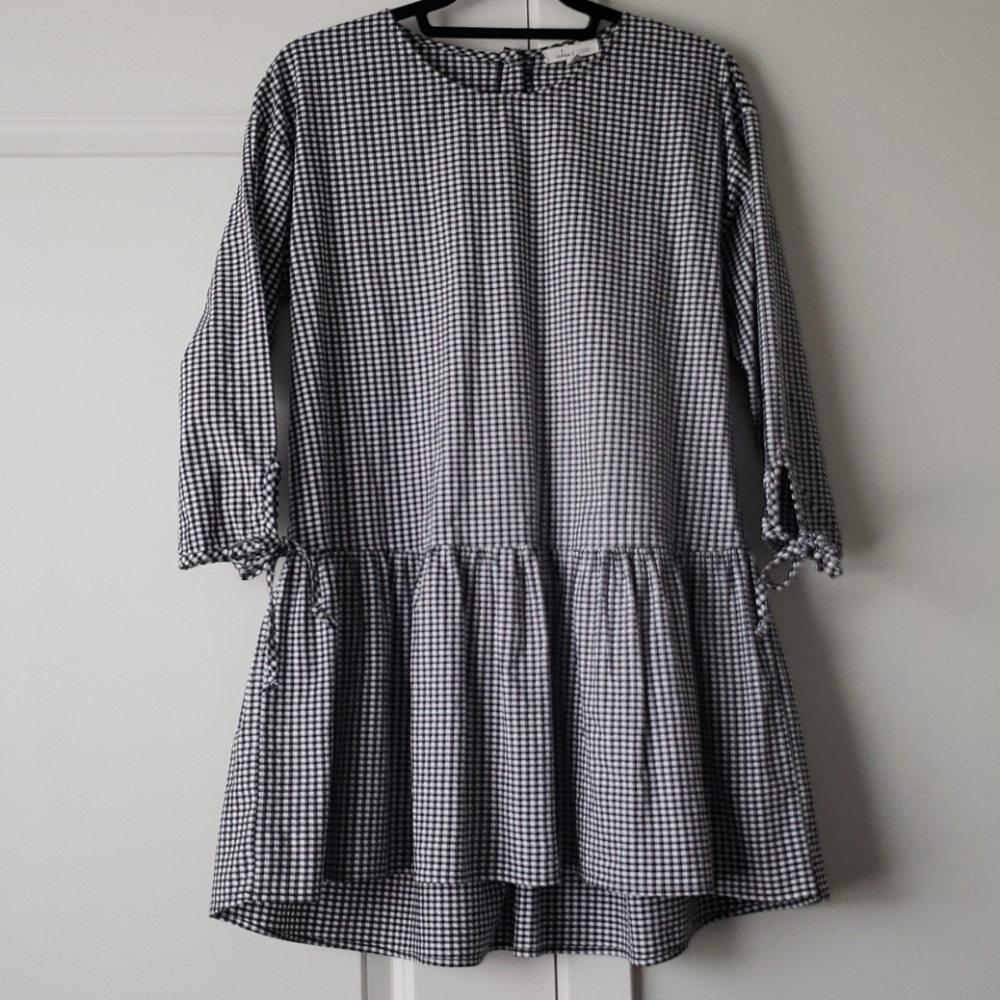 Cedar & Gold Plaid 3/4 Sleeves High Low Dress